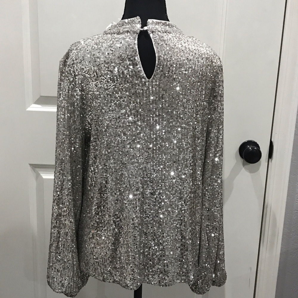 Spense Silver Sequin Blouse New with Tags size Large - Picture 5 of 12